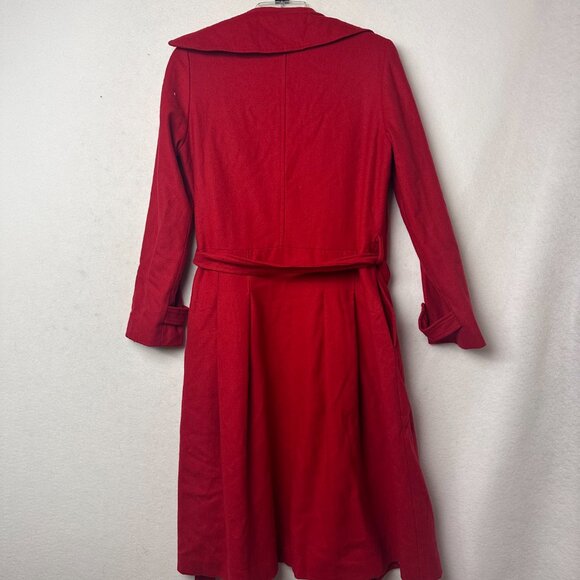 Burberry coat women L red wool blend long trench double breasted novacheck VTG - Picture 8 of 8